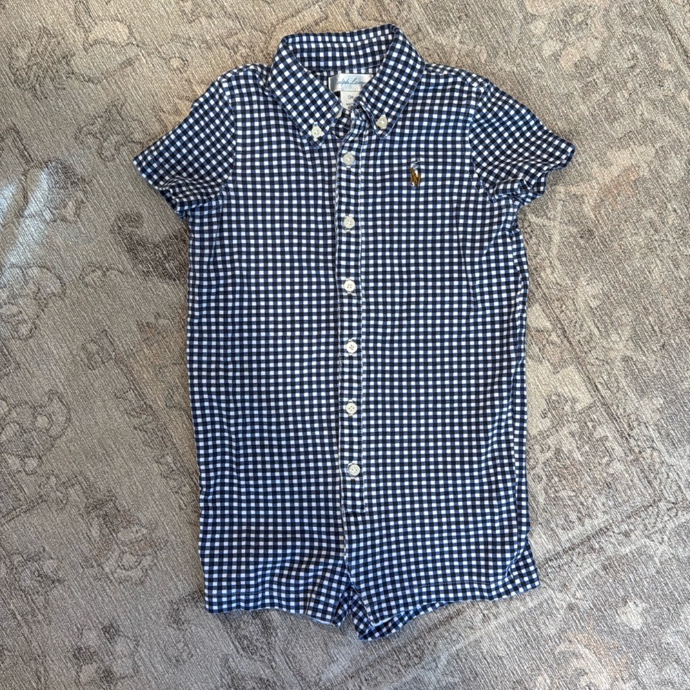Ralph Lauren Gingham Romper - Size 12M - Navy & White